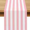 Pink and White Vertical Striped Table Runner Light Pink Birthday Party Decoration Baby Shower Dining Room Home Kitchen Table Decor (Pink, 13" x 72")