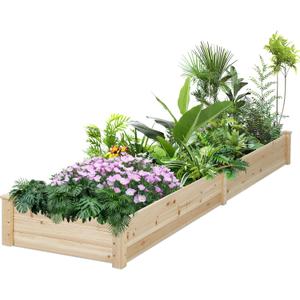 8 Feet Outdoor Wooden Raised Garden Bed, Elevated Planting Planter Box Kit for Vegetables Fruits Grow Yard Gardening, Natural (8 ft Garden Bed)