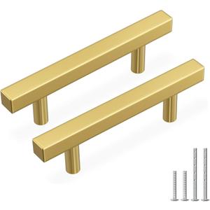 Haidms 20 Pack 3-3/4in(96mm) Gold Cabinet Handles Brushed Brass Drawer Pulls Square Bar Hardware Pull for Kitchen Cupboard Dresser