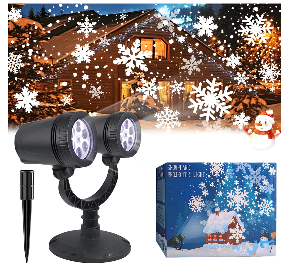 Outdoor Christmas Decorations Christmas Double Head Snowflake Projector Lights,Christmas Projector Lights IP65 Waterproof Adjustable Christmas Decorations Indoor for Patio Wall Window