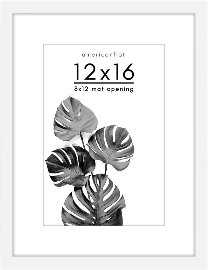 Americanflat 12x16 Picture Frame with Shatter-Resistant Glass - Use as 8x12 Frame with Mat or Display 12x16 Photo Without Mat - Signature Collection - Picture Frames for Wall Display - White