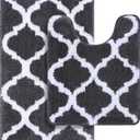 OLANLY Bathroom Rugs Set 2 Piece, Microfiber Bath Shower Mat and U-Shaped Toilet Rug, Machine Wash Dry, Non-Slip Absorbent Shaggy Bath Mats for Tub, Shower and Bathroom (24"x16"+24"x20", Dark Grey)