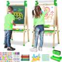JOYOOSS Easel for Kids - Adjustable Wooden Art Easel With Paper Roll, Magnetic Double Sided Dry Erase Board, Outdoor Easel for Toddlers, Green