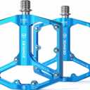 Road/Mountain Bike Pedals - 3 Bearings Bicycle Pedals - 9/16 CNC Machined Flat Pedals with Removable Anti-Skid Nails