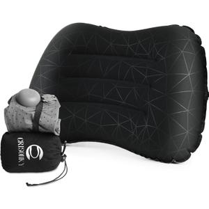Camping Pillow with Built-in Pump - Inflatable Pillows - Travel Pillows for Backpacking & Airplane, Lumbar Support Blow Up & Press to Inflate Pillow, Compressible, Comfortable Pillow(Black w/Pump)