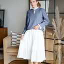 Arach&Cloz Womens Swaters 2024 Fall Fashion Outfits Long Sleeve Crewneck Knit Tops Ruffle Casual T-Shirts Cute Tees Blouses (Blue, XL)