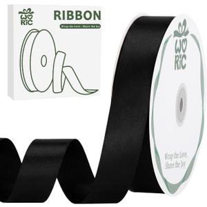 woric Black Satin Ribbon 60 Yards 1 inch Double Faced Black Bows for Gift Wrapping Hair Bows Sewing Mothers Day DIY Crafts Graduation Leis Home Decor