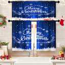 Christmas Winter Kitchen Curtains Happy New Year Snowflakes Blue Window Curtains Valance and Tier Set 36 Inch Rod Pocket Short Tier Curtain for Room Kitchen Decor (Xmas 22)