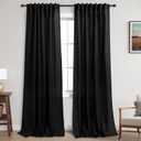 KOUFALL Black Back Tab Rod Pocket Linen Sheer Curtains for Living Room 52x90 Inches Long
