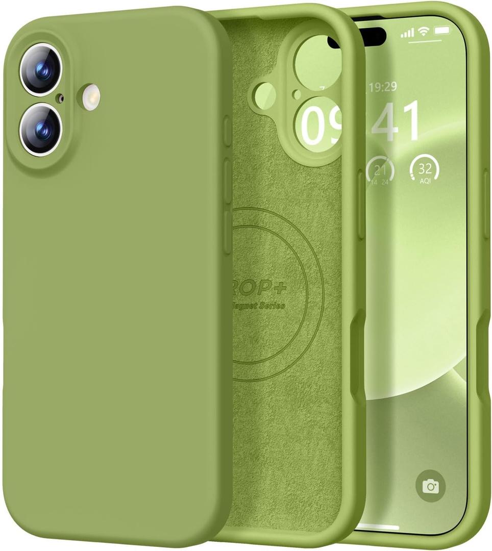 Vooii Magnetic for iPhone 17 Case, Compatible with Magsafe (Premium Liquid Silicone) (Integrated Camera Control Button) Full Body Protective Anti-Scratch Microfiber Lining 6.3", Cedar Green