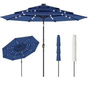 Outsunny 9.7 ft Outdoor Patio Umbrella with 32 Solar LED Lights, 3 Tier Outdoor Table Market Umbrella with Tilt and Crank, 8 Ribs for Garden, Deck, Yard, Poolside