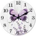 XFM Farmhouse Butterfly Wall Clock Purple Lavender Wooden Clocks 10 Inch Silent Non-Ticking Battery Operated Decorative Round Clock for Women Bedroom Living Room Kitchen