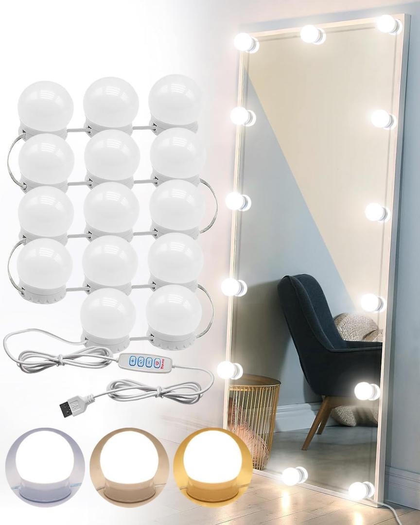 LED Vanity Lights - Adjustable Color Temp & Brightness,14 Dimmable Bulbs for Dressing Mirror Lighting