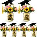 6 Sets Light Up Graduation Centerpieces for Tables,Glass Mason Jar Centerpieces with Grad Caps,Fairy Lights & Stickers,Class of 2026 Table Decorations for Grad Party Supplies