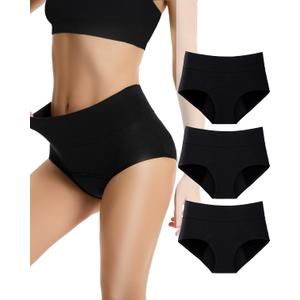 Period Underwear for Women Heavy Flow, Absorbency LeakProof Postpartum Underwear Period Panties Women Menstrual Briefs (Large, Black-3pack)