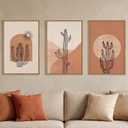 Large Boho Minimalist Cactus Framed Canvas Wall Art Set -16"x24"x3