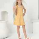 Girl's Dress, Mini Checkered Dress Sleeveless for Girl, Summer Gingham Sling Strap Sundress Age 4-13 (Yellow)