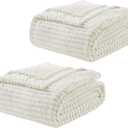 Nestl White Throw Blanket for Couch - Cozy Warm Fuzzy Blankets for Women, Set of 2 Small Fleece Throws for Girls - Off White, 50 x 60 Inches