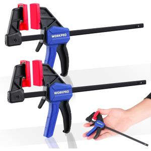WORKPRO 6" Mini Bar Clamps for Woodworking, One-Handed Clamp/Spreader, Light-Duty Screw-Change F Clamp with 50lbs Load Limit, 2PC