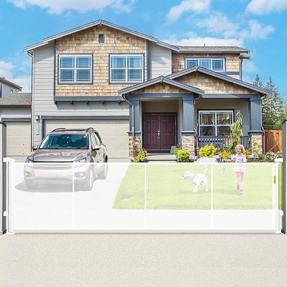 160" Retractable Baby Gate Extra Wide, 41" Tall Retractable Dog Gate for Stairs, Doorways, Decks, Mesh Gate Long Child Gate Pet Gate for Indoor, Outdoor, with Reinforced Mesh Rods, Dual Locks, White, 160"
