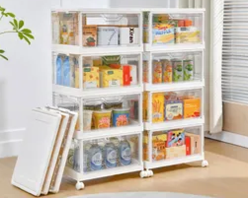 4 Tier Plastic Storage Bins with Lid 23QT, Stackable Storage Containers with Wheels, Folding Storage Boxes, Stackable Storage Bins, Closet Organizers and Storage for Living Room,Office,Dorm