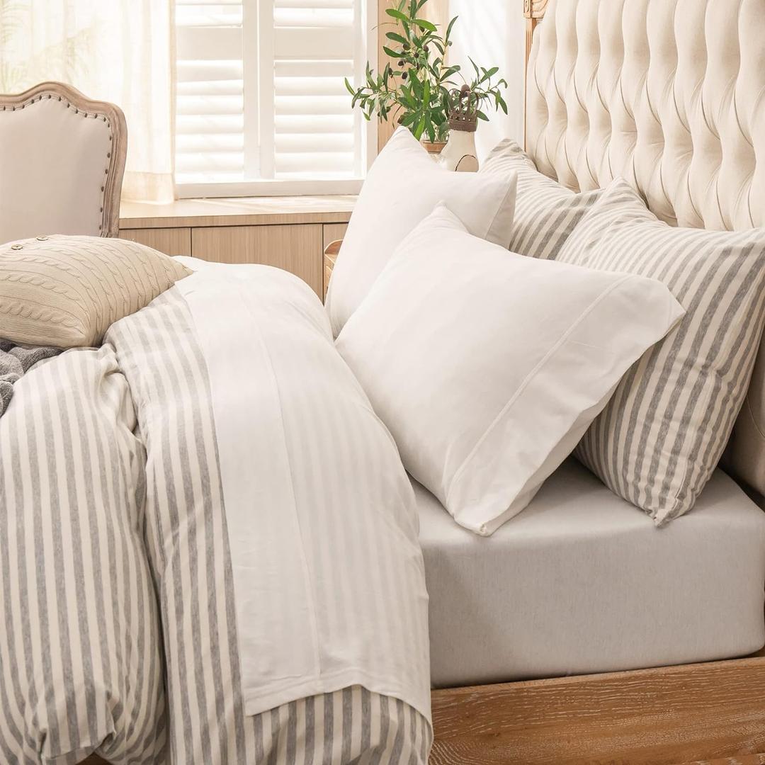 PURE ERA Jersey Knit 4pc Bed Sheet Set 100% T-Shirt Cotton Super Soft Comfy Breathable Fits Mattress Up to 20" Extra Deep Pocket(Solid Off White,Queen)