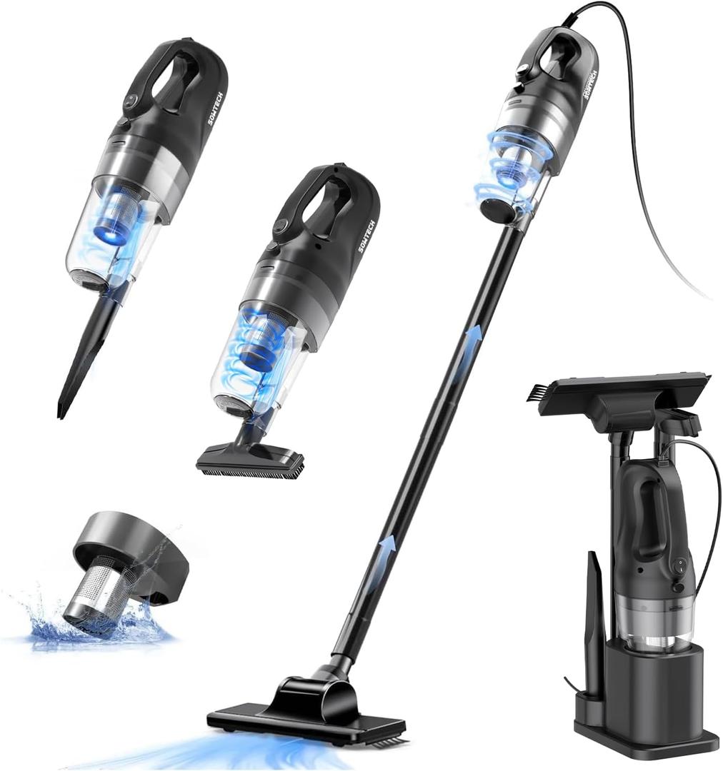SOWTECH Corded Vacuum Cleaner, Super Power Suction Stick Vacuum Cleaners for Home, 6-in-1 Lightweight Hard Floor Vacuum Removable Handheld Vac, Portable Vacuum for Pet Hair