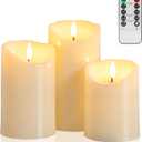 ANGELLOONG Flickering Flameless Candles with Remote, Battery Operated Fake Candles with Timer, Realistic LED Electric Pillar Candles for Home Wedding Birthday Christmas Decor, Set of 3
