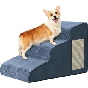 Pet Stairs for Small Dogs - 3-Step Curved Dog Ramp for Bed, Couch, Sofa, Car and Chairs - Non-Slip Bottom Design - High Density Foam Portable Pet Step - Navy