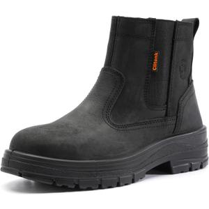 Steel Toe Boots for Men Waterproof, 6" Oiled Full Grain Leather Slip on Work Boots, Non-Slip, Puncture-Proof, Breathable, Comfortable Outdoor Lightweight Mens Work Boots (9, Elegant Black)