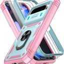 Phone Case for Google Pixel 9 Pro XL Case with with Slide Camera Cover | 2 Pack Screen Protector, Build in 360° Rotating Ring Kickstand, Military Grade Shockproof Protective, Green+Pink