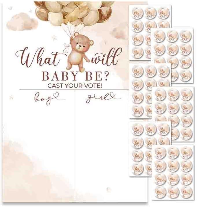 Baby Shower Games & Boy or Girl Gender Reveal Bear Theme Voting Game Guessing Board Poster for Baby Shower Decoration Team Boy Team Girl Ideas