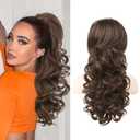 SEIKEA Ponytail Extension, 22" Long Wavy Curly Drawstring Ponytail Multi-layered Fluffy Thick Clip in Hair Extensions Natural Soft Synthetic Hairpiece Dark Chocolate Brown