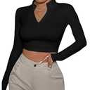 MakeMeChic Women's Fall Crop Top Long Sleeve Tops Mock Turtleneck Zip Up Trendy Fitted Shirts Black Small