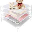 Shrivee Sweater Drying Rack Flat, Metal Tube Mesh Clothes Drying Rack for Laundry with Rubber Feet, Stackable Laundry Clothing Dryer Rack for Art, Clothes, Indoor & Outdoor, White, 4Layer