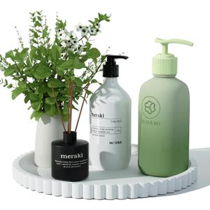 Silicone Bathroom Countertop and Vanity Tray-10 Inch Round Silicone Bathroom Tray, Modern Bathroom Decor, Coffee Table Decor, Decorative Tray for Candle, Perfume, Plants (White)