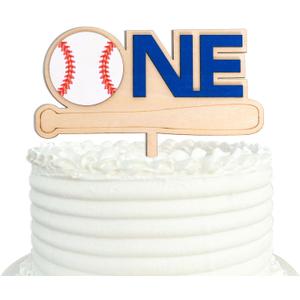 Gostman Baseball One Birthday Cake Topper - First Birthday Party Decorations, Sport 1st Birthday Party Supplies, Wooden Cake Topper