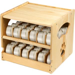 Cat Food Cans Storage Organizer, 2 Tier Stackable wood Can Storage, Can Organizer for Fridge,Cabinet,Kitchen, Holds 36 (3oz) Human and Pet Food Cans (FIFO)