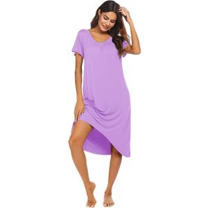 Ekouaer Nightgowns Womens Short Sleeve Sleepwear Comfy Loungewear Plus Size Night Shirt S-3XL (Large, B-light Purple)