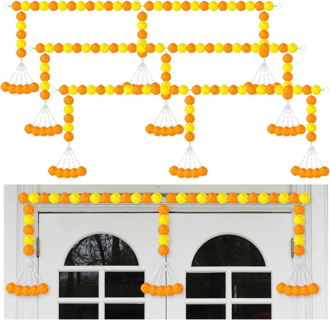 Giegxin 3 Pcs Marigold Garland for Diwali Decoration 4.92 feet Long Strand Artificial Marigold Flowers for Diwali Pooja Indian Home Wedding Dia De Los Muertos Day of The Dead (Orange Yellow)