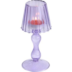 Desk Lamp Shaped Glass Candle Holder - Glass Hurricane Candleholder Crystal Decorative Candle Stand for Table Wedding Dinning Centerpieces Party Supplies Decor Purple