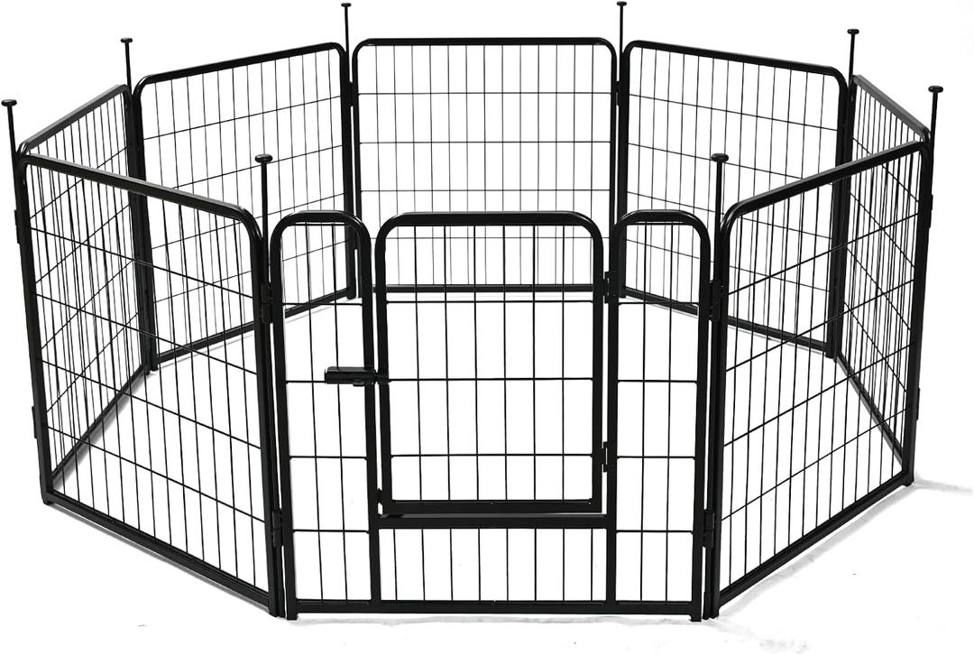 Amazon Basics Dog Playpen, 8 Panels Metal Fence with Door, Foldable for Indoor and Outdoor Use, Suitable for Small to Medium Sized Dogs, 24 Inch Height, Black