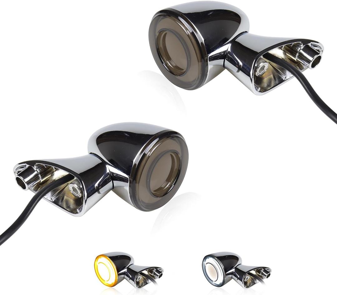 Chrome Switchback Front Bullet LED Turn Signals Lights Motorcycle Running Light Amber Blinkers for Harley Road Glide Trike CVO Limited FLHTCUTG Tri Glide