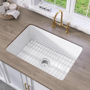 TUKTUK White Undermount Kitchen Sink 27 Inch Fireclay Drop-in Deep & Modern Farm Sink Large Single Bowl Topmount Accessory Kit Included (Kitchen Faucet NOT Included)