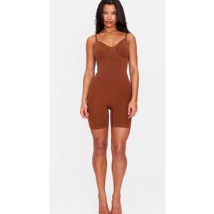 FeelinGirl Shapewear Bodysuit Tummy Control Seamless Sculpting Hip Enhancer Body Shaper for Women, L, Brown 