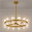 24 Inch Gold Crystal Wagon Wheel Chandelier, Modern Farmhouse Round 24-Lights Pendant Lighting Fixture, for High Ceilings Living Room, Bedroom, Foyer