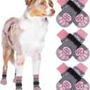 EXPAWLORER 6PCS Anti-Slip Dog Socks to Prevent Licking Paws,Dog Shoes for Hot Pavement,Best Paw Protector Traction Control on Hardwood Floor,Dog Booties for Puppy Small Medium Large Senior Dogs (Pink and Grey)