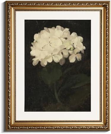 VIYYIEA Gold Framed Wall Art Canvas Print Home Decor Vintage Flower Prints Room Aesthetic White Hydrangea Oil Painting Picture Gifts Bedroom Bathroom Floral Wall Decor Kitchen Farmhouse Office 13x16in