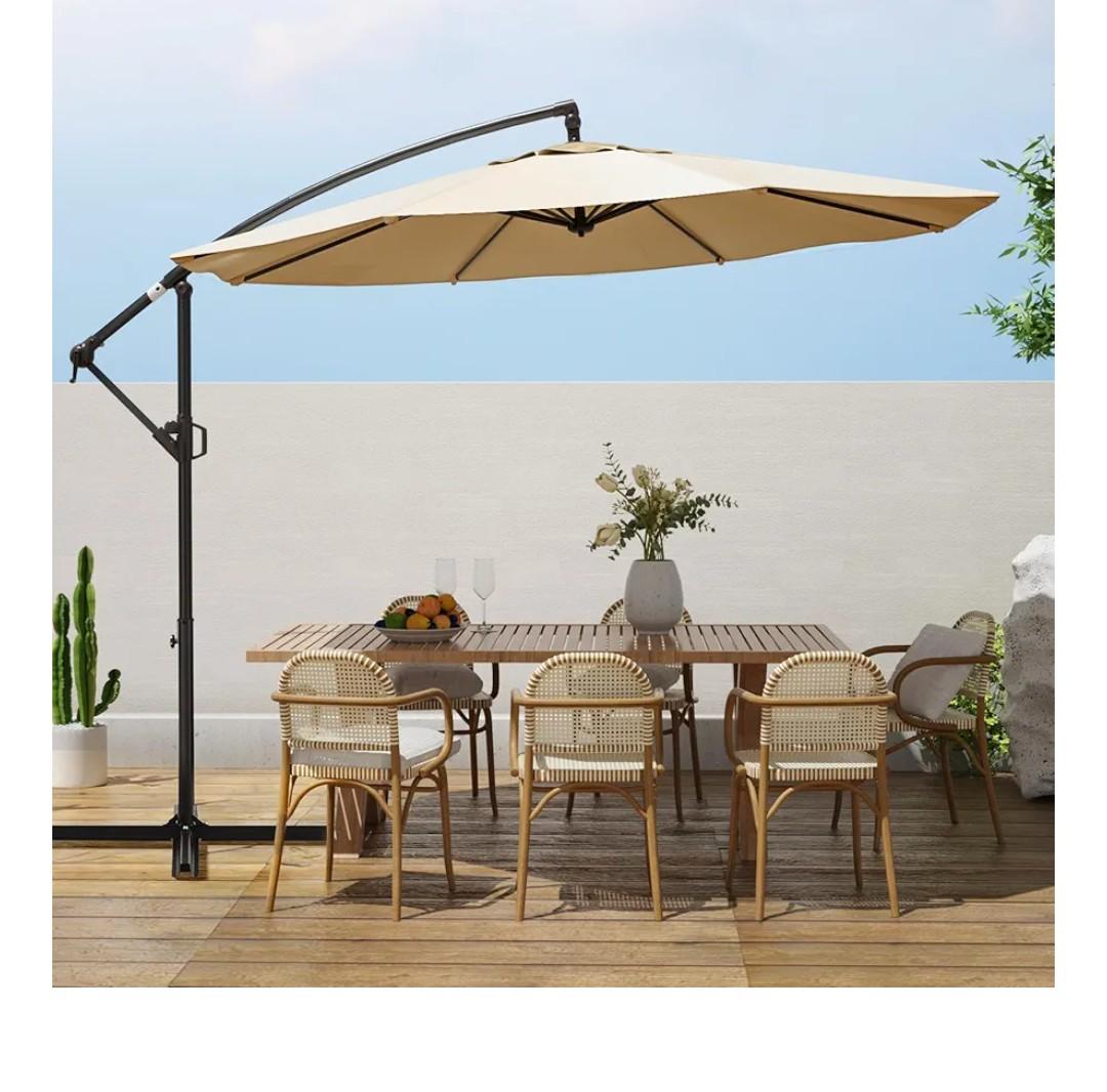 wikiwiki 10ft Patio Umbrellas Offset Outdoor Cantilever Hanging Umbrella w/Infinite Tilt, Fade Resistant Waterproof Recycled Fabric Canopy for Yard, Garden & Deck, Beige
