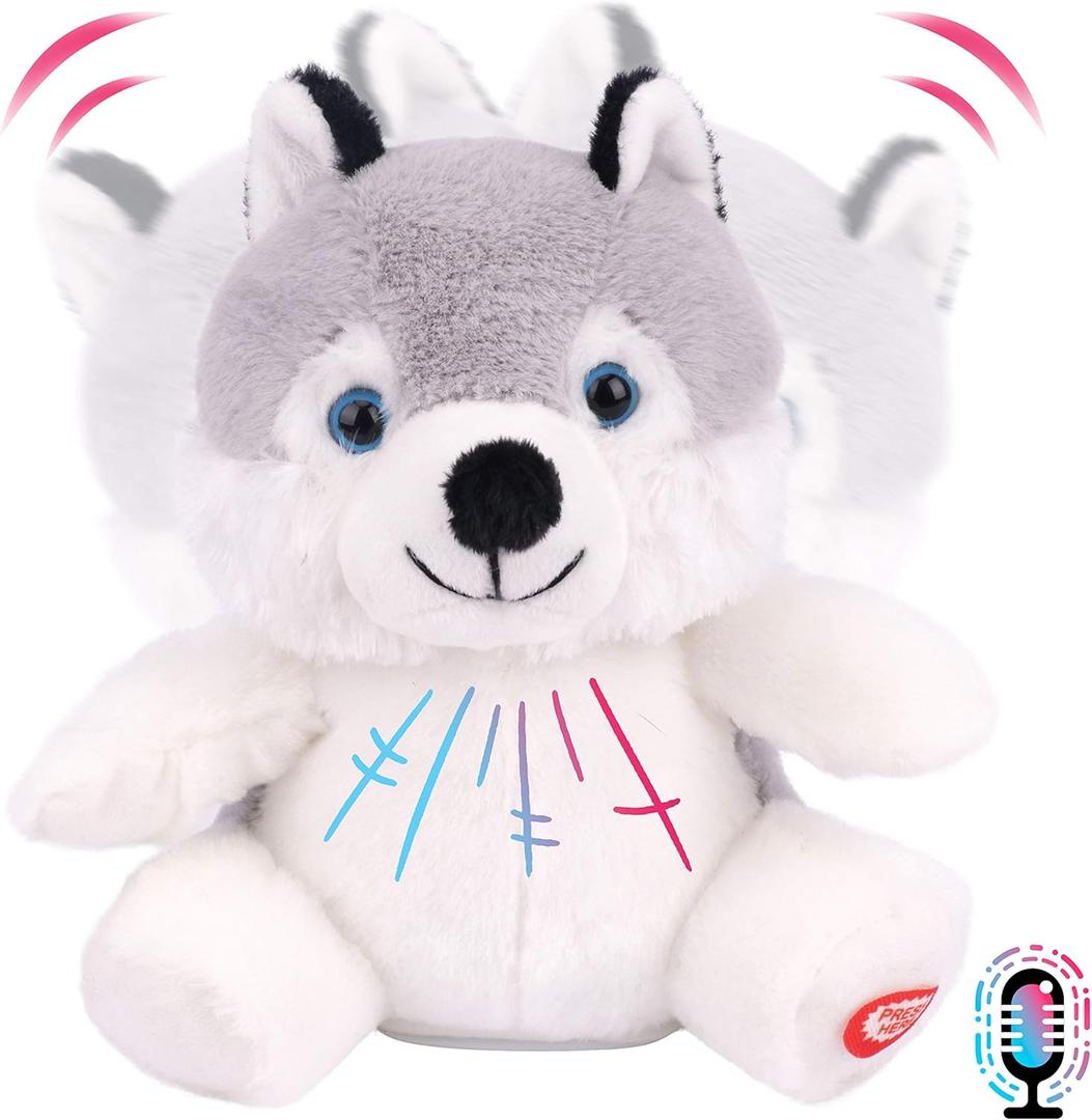 Hopearl Talking Husky Repeats What You Say Shaking Head Electric Interactive Animated Toy Speaking Plush Buddy Birthday Festival for Toddlers, 7.5''